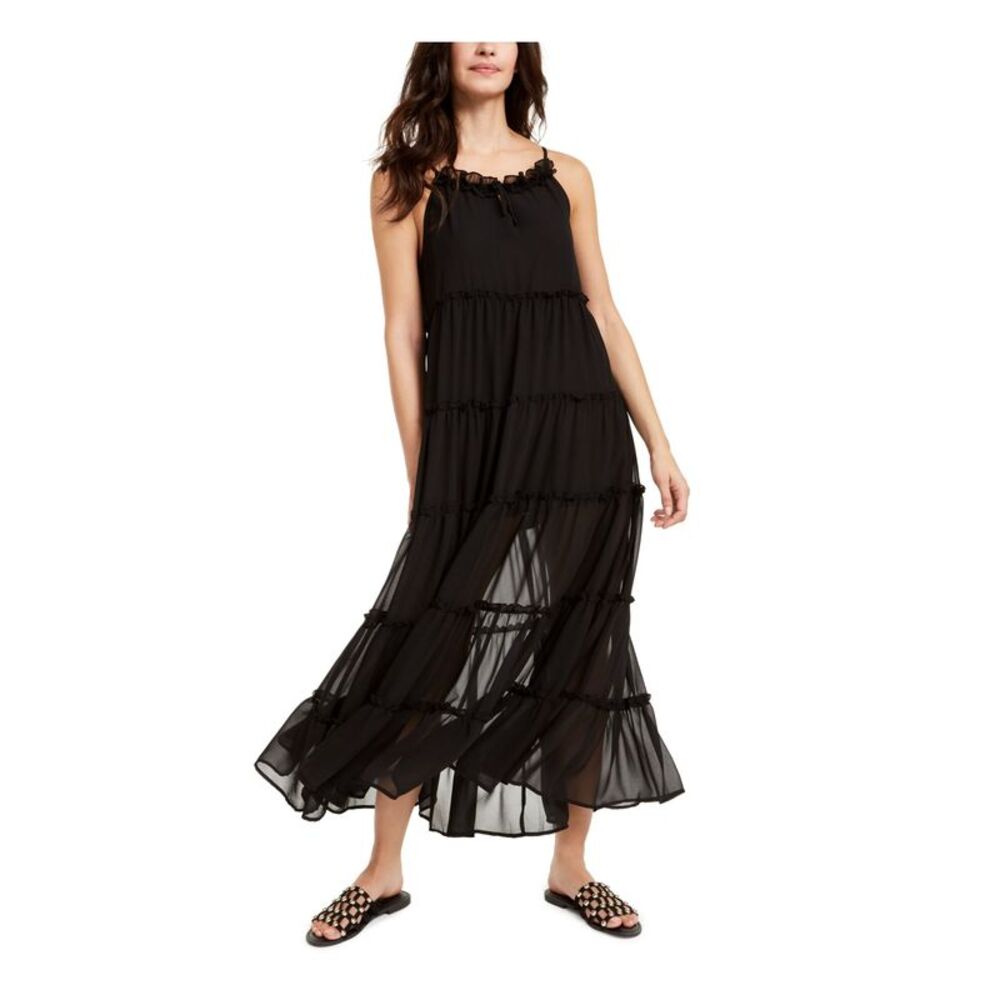 THE WEEKEND BRAND Womens Black Sleeveless Halter Maxi Ruffled Dress XS